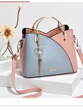 Chic Two-Tone Pink & Light Blue Tote Handbag